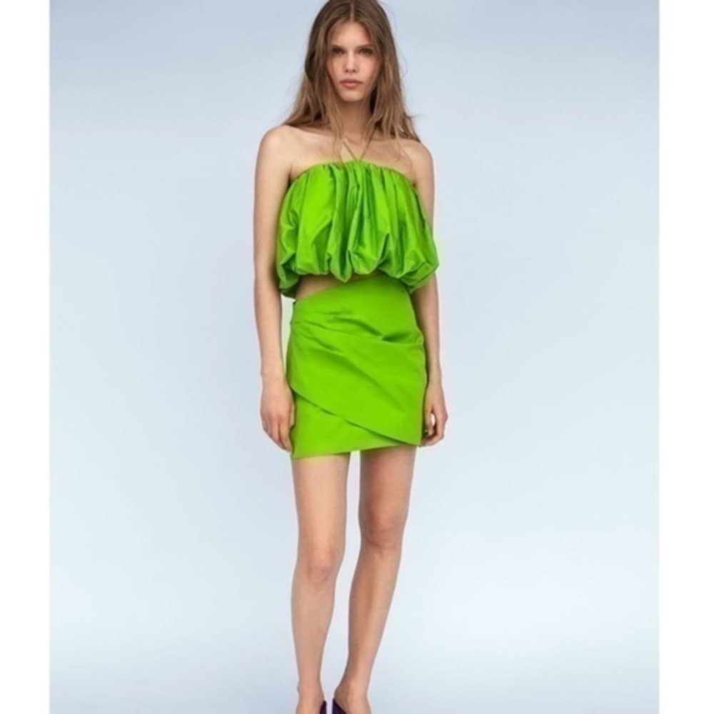 New Zara | Green Highrise Draped Mini Skirt -Limited Addition Size Small